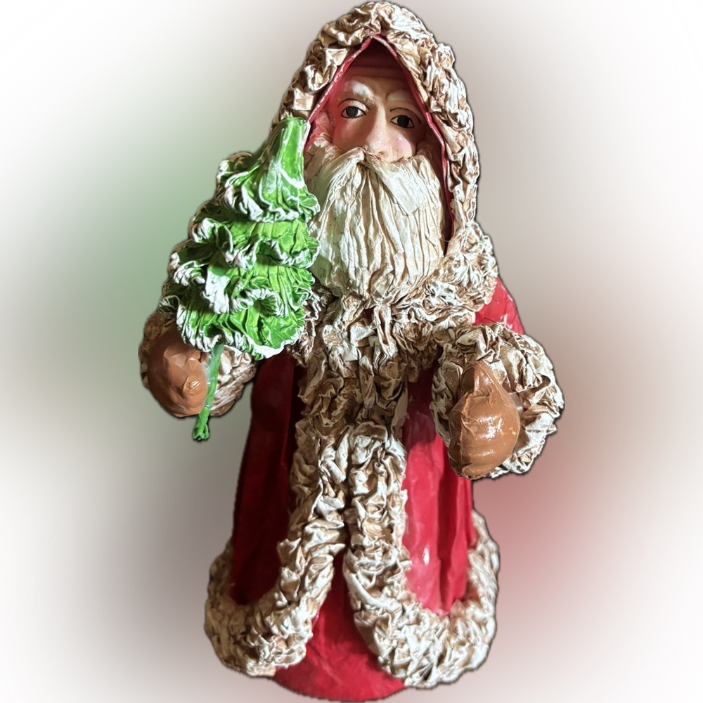 Vintage Paper Mache Santa Tree Topper or Table Decor